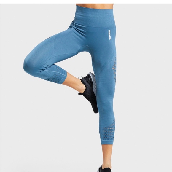 Gymshark Energy Seamless Leggings Blue Holes Perforated Women’s small cropped - Picture 1 of 9